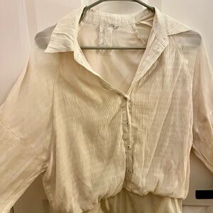 Cream Button-Up Blouse Bodysuit